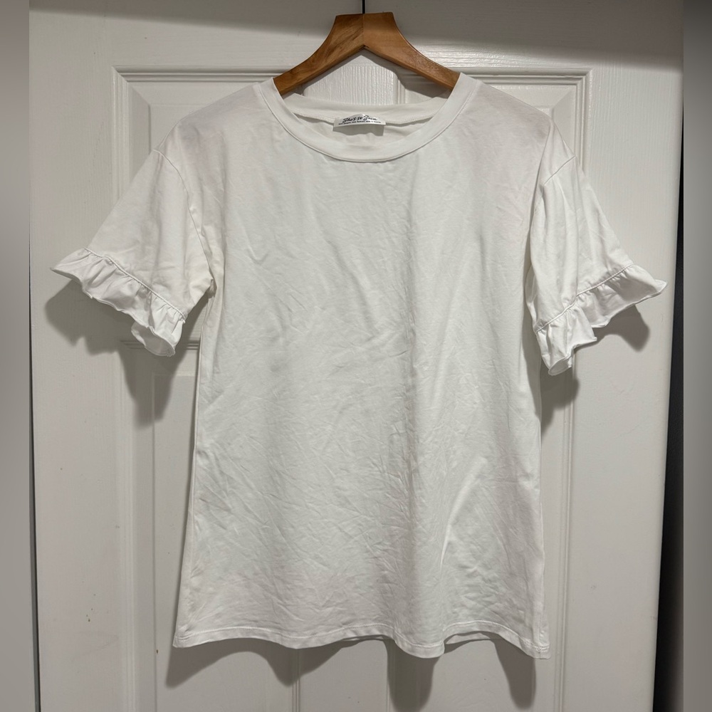 White Ruffle Sleeve T-Shirt